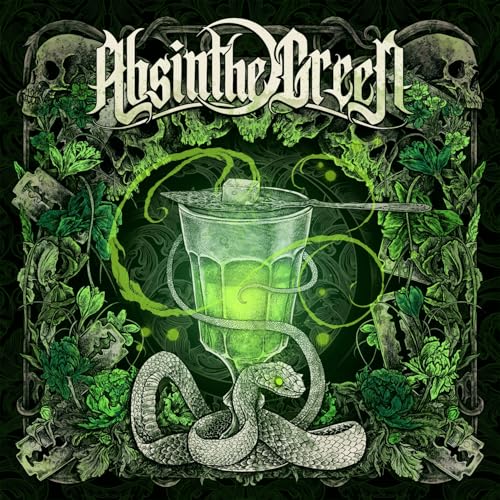 CD cover: green absinthe, snake, skulls, and ornate floral designs.