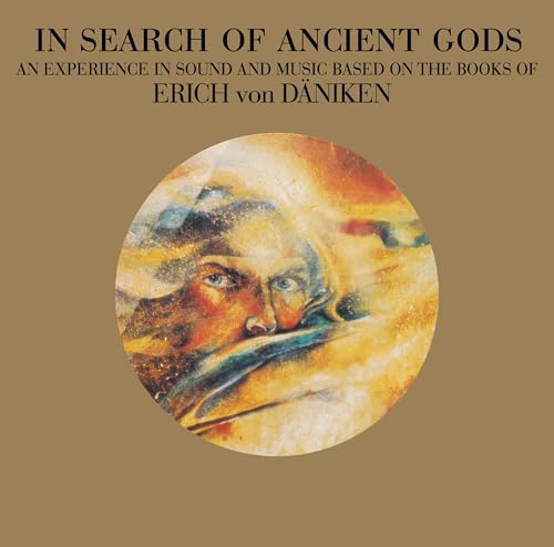 Album cover with text In Search of Ancient Gods and a circular abstract face.