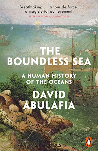 Book cover: “The Boundless Sea” depicts sailing ships and coastal scenes.