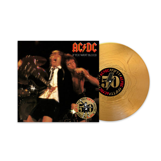 AC/DC “If You Want Blood” 50th anniversary gold vinyl record.