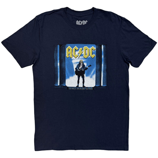 Man wearing a navy blue AC/DC t-shirt with album art.