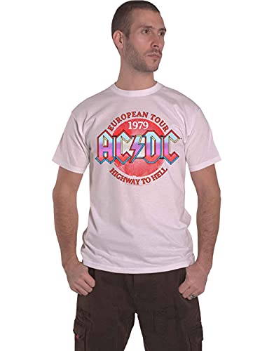 Man wearing off-white AC/DC t-shirt with 1979 tour graphic.