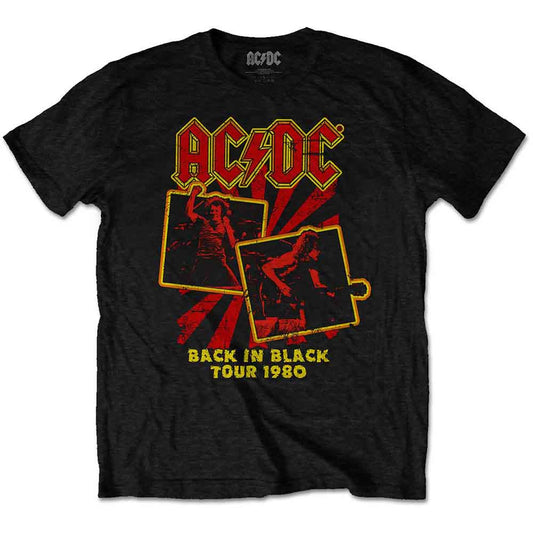 Black t-shirt with AC/DC’s “Back in Black” 1980 tour graphic, extra large size.