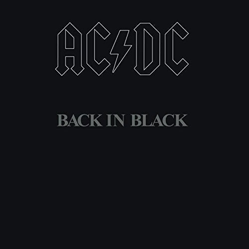 Black vinyl record with cover, featuring AC/DC logo and "Back in Black" text.