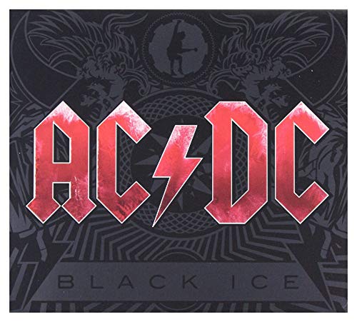 AC/DC “Black Ice” CD cover: black background with red logo and lettering.