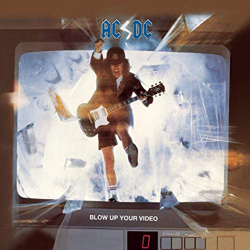 AC/DC album cover: a guitarist bursting from a shattered television screen.