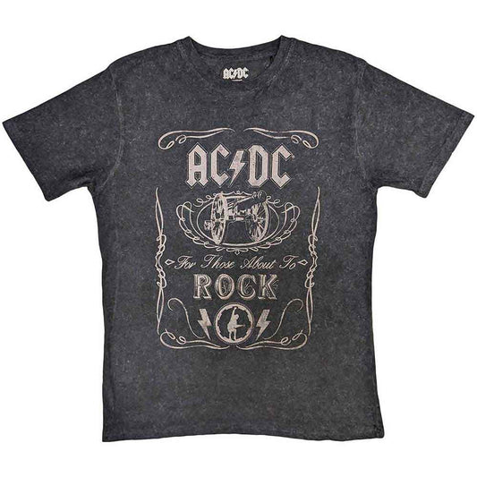 Black dip-dye AC/DC t-shirt with band logo and rock imagery.