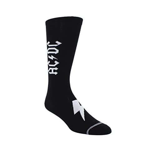 Black AC/DC crew sock with white lightning bolt detail.