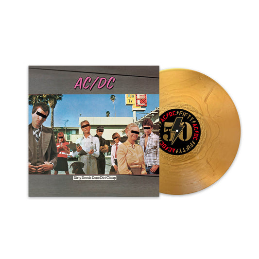 AC/DC “Dirty Deeds” 50th Anniversary vinyl record and album cover.