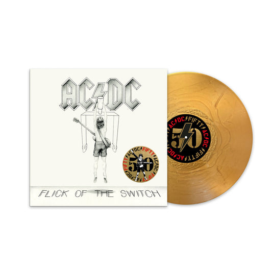 AC/DC “Flick Of The Switch” vinyl record with gold-colored disc.