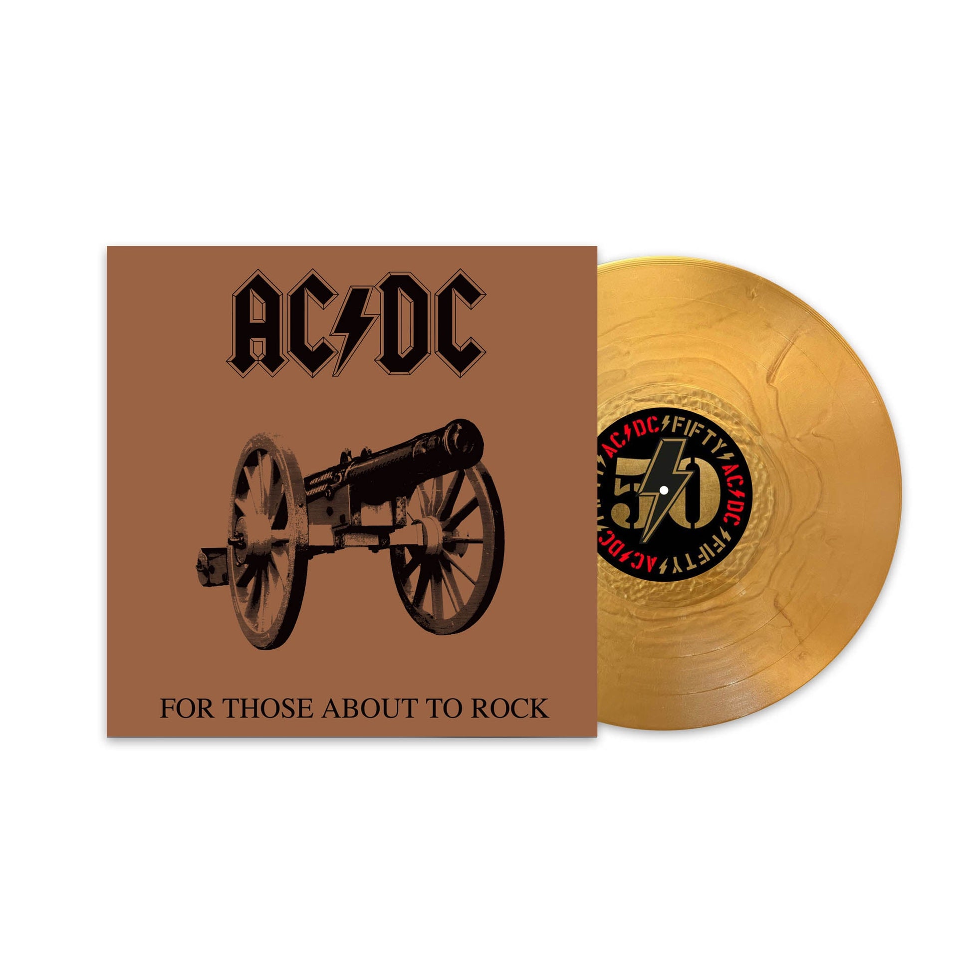 Golden vinyl record with AC/DC logo and cannon image on cover.