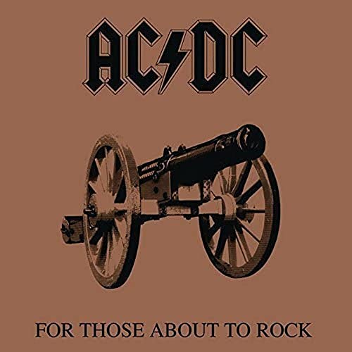 AC/DC album cover featuring a cannon and band logo on a brown background.