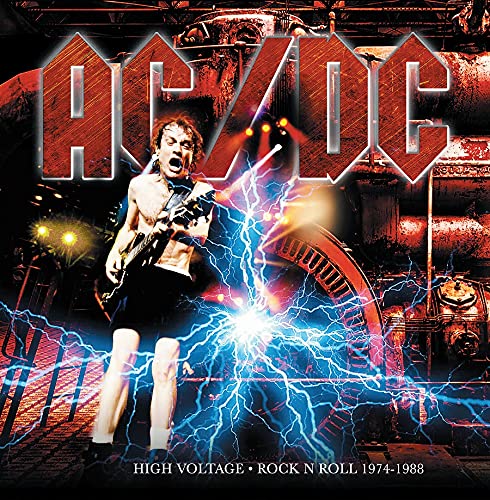 AC/DC album cover featuring a guitarist with electric sparks and bold lettering.