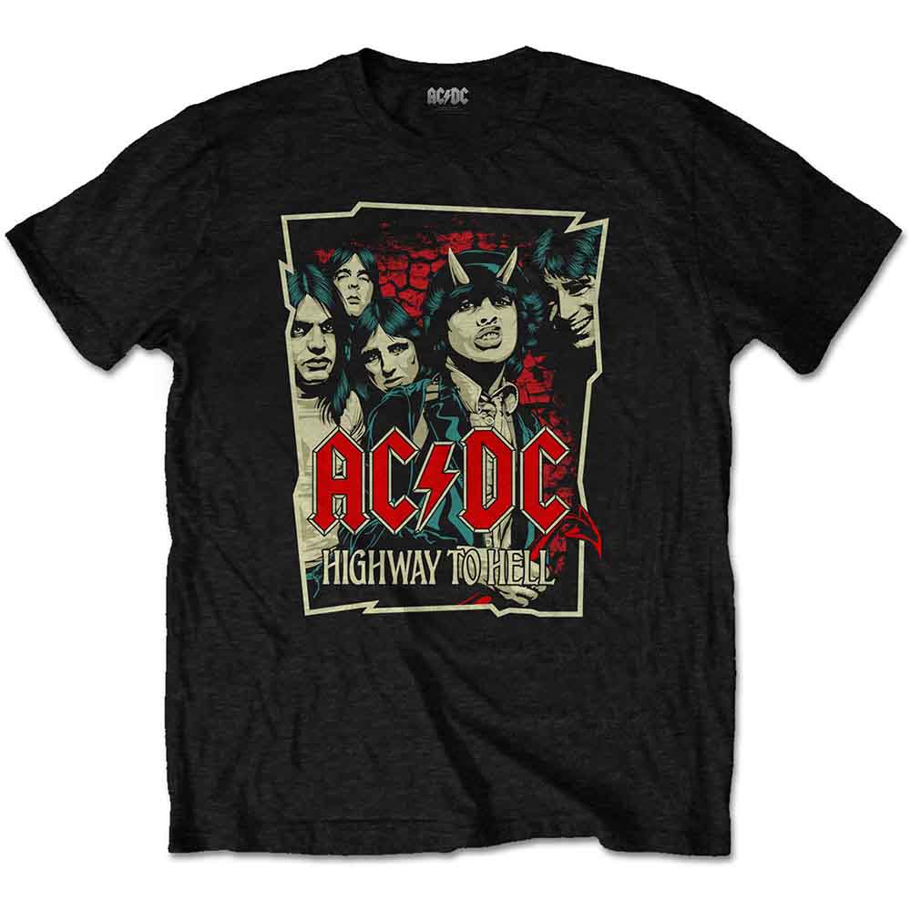 Black t-shirt with AC/DC “Highway to Hell” album art graphic.