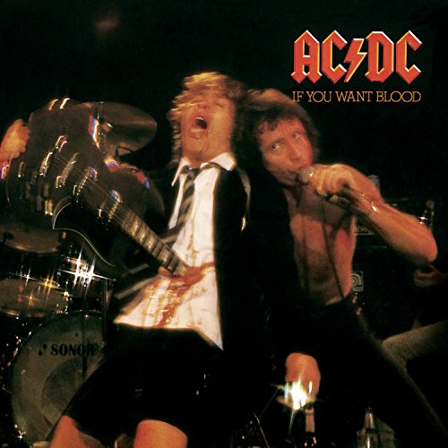AC/DC If You Want Blood album cover featuring Angus Young and Bon Scott performing.