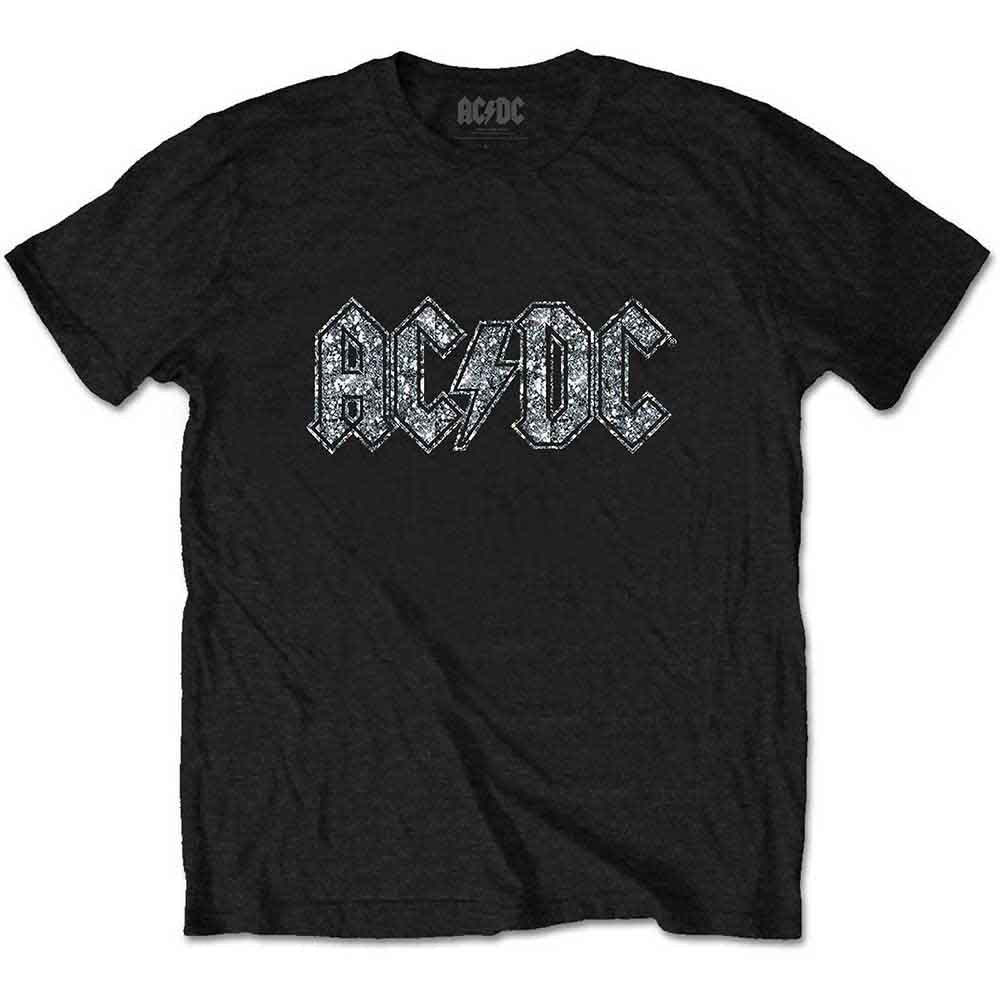 Black AC/DC kids t-shirt with sparkly diamante logo, size 7-8 years.