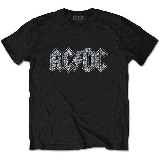 Black AC/DC kids t-shirt with sparkly diamante logo, size 7-8 years.