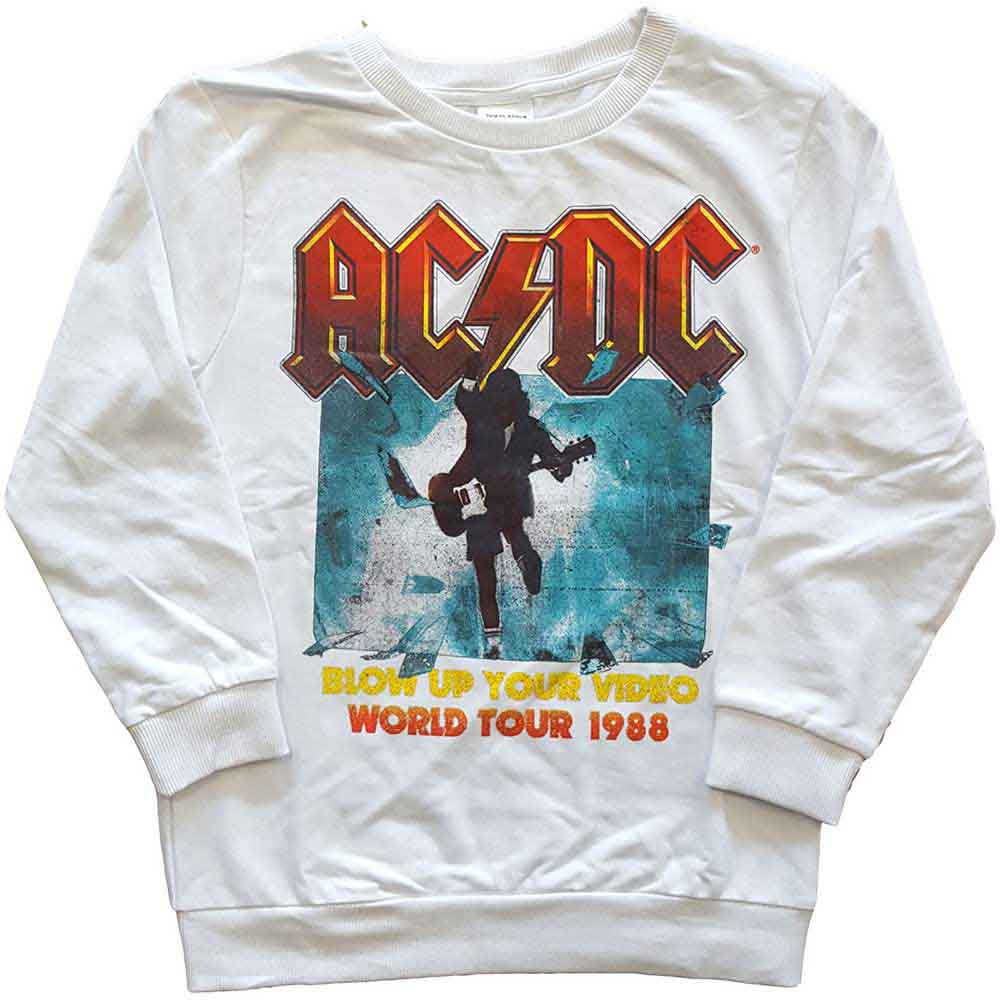 White AC/DC sweatshirt with band logo and 1988 tour imagery.