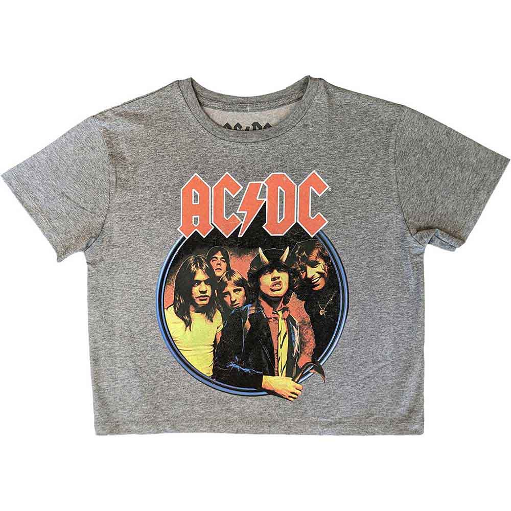 Black women’s cropped t-shirt with “Highway To Hell” circle logo print.
