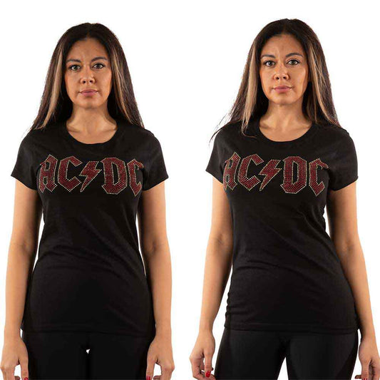 AC/DC ladies' small t-shirt with full-colour logo and diamante details.