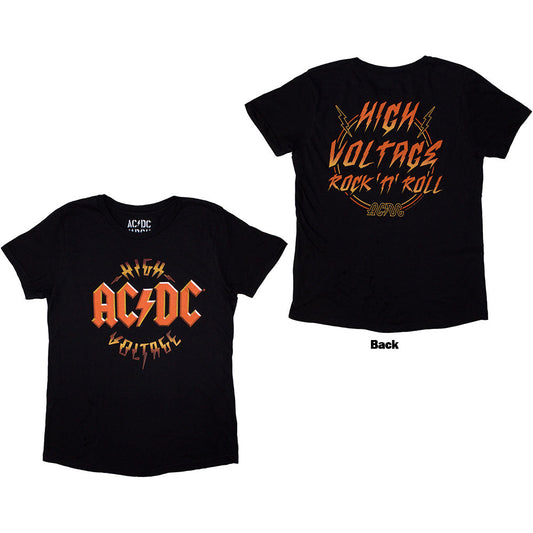 Black AC/DC ladies' t-shirt with a large back print, size X-Large.