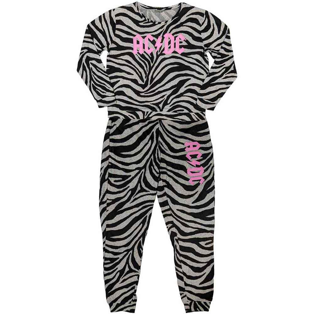 Black ladies pyjama set featuring the AC/DC logo printed on the chest.