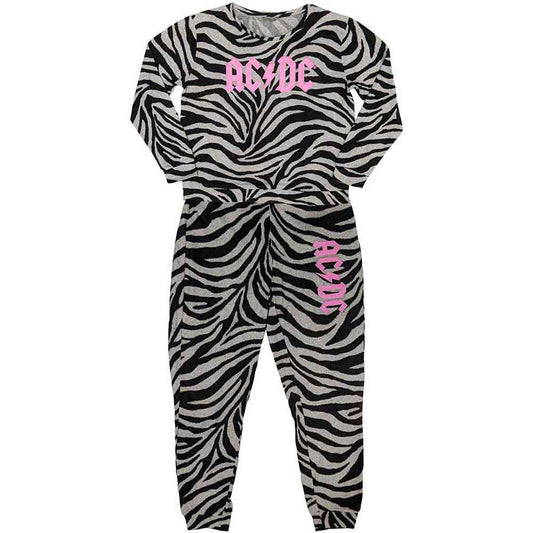 Black ladies pyjama set featuring the AC/DC logo printed on the chest.
