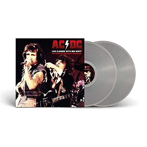 AC/DC vinyl record with Bon Scott album cover and two grey discs.