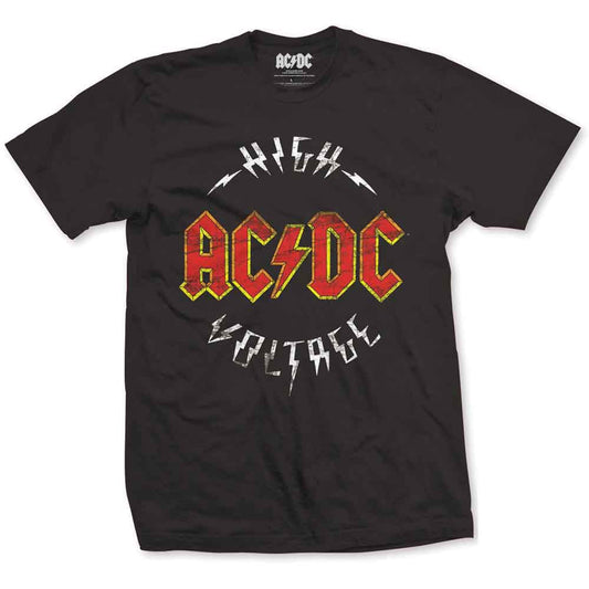 Man wearing black AC/DC t-shirt with red and yellow logo.