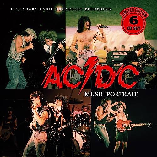 AC/DC "Music Portrait" CD cover featuring band members in performance.
