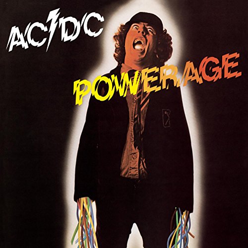 AC/DC “Powerage” album cover: man in suit with fringed pants.