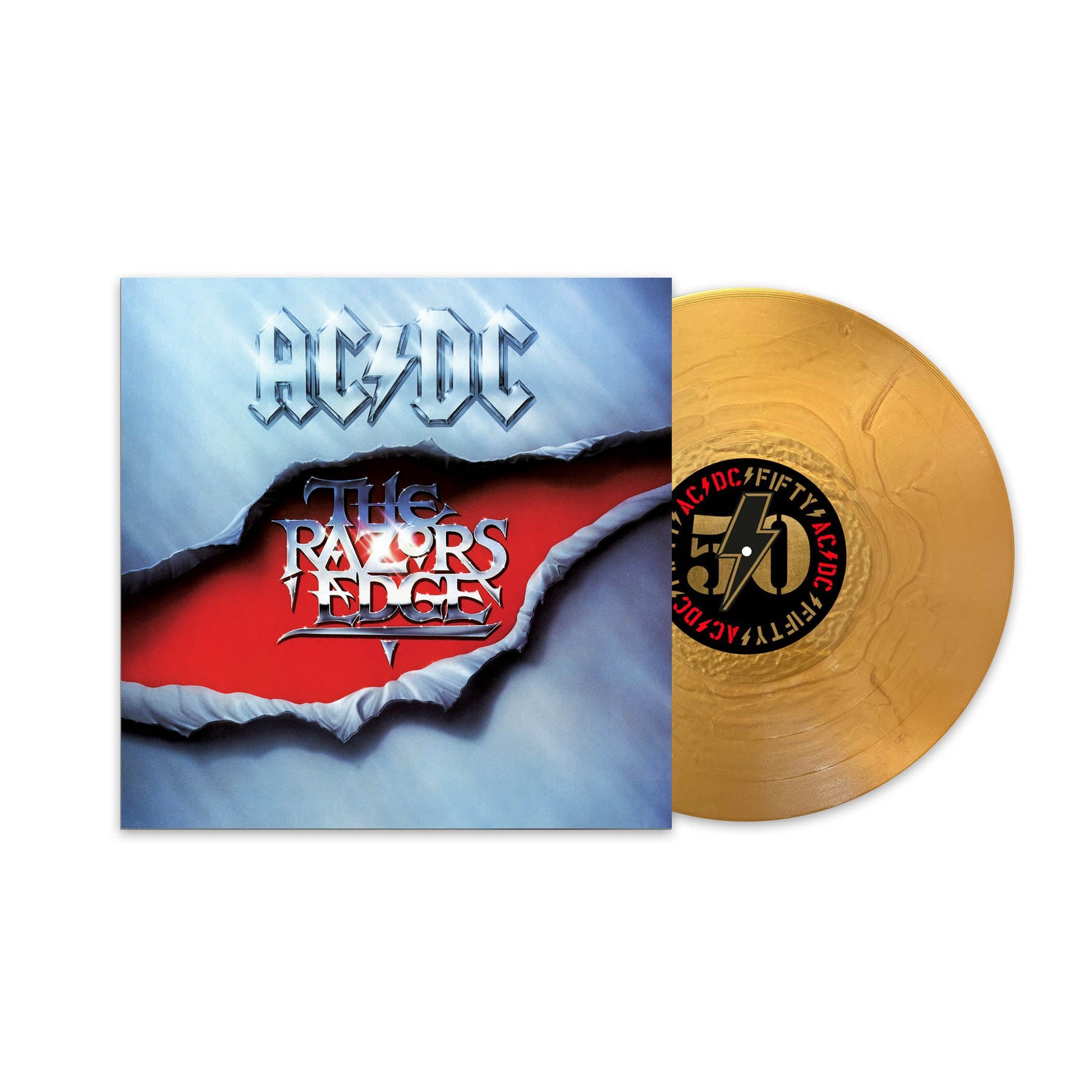 AC/DC “The Razors Edge” 50th Anniversary vinyl record and cover art.