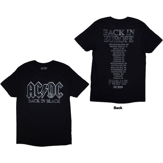 Black AC/DC tour t-shirt, small size, with back print and tour dates.