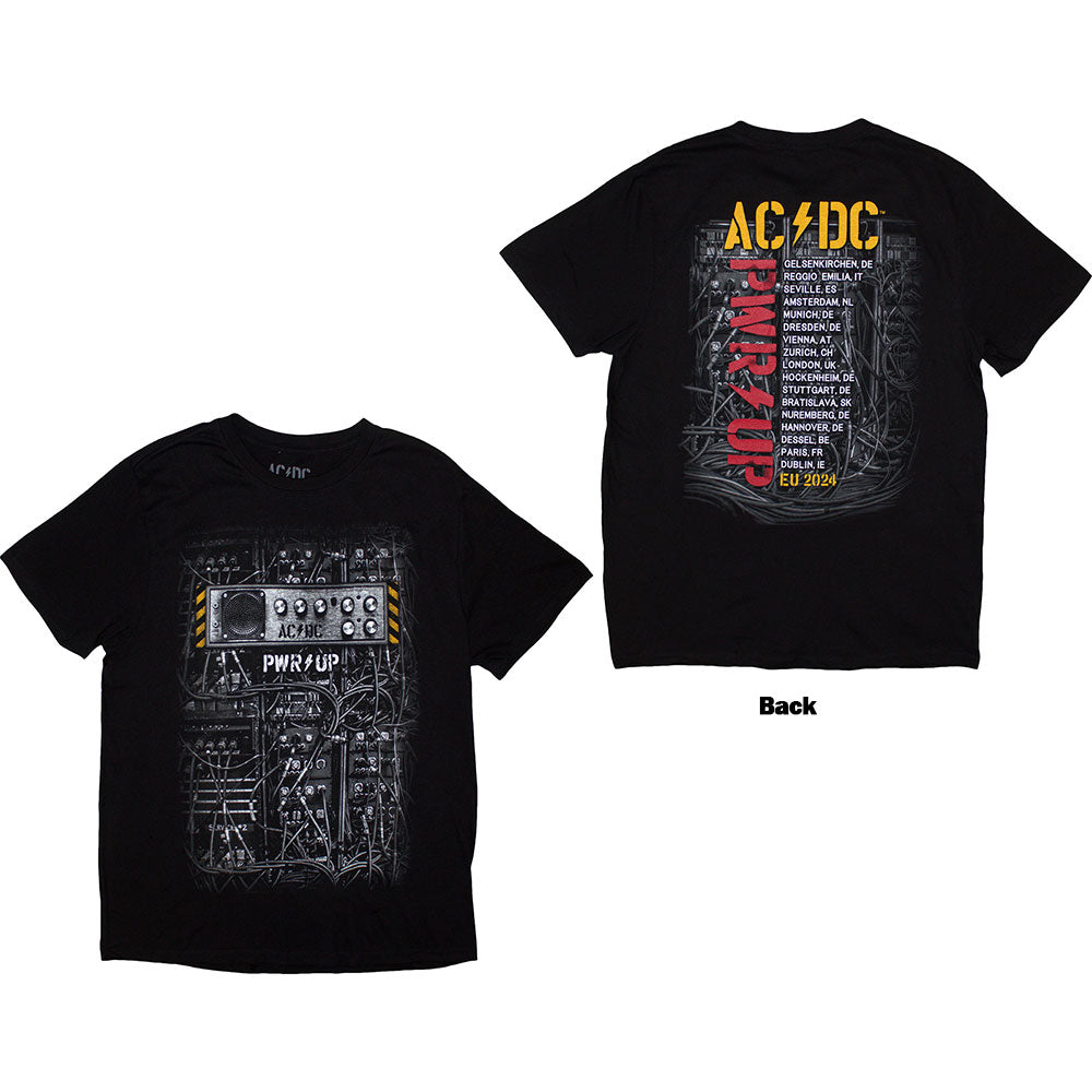 Black AC/DC tour t-shirt, large back print, “Control Wires PWR-UP EU Tour ‘24”.