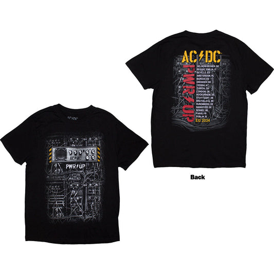 Black AC/DC tour t-shirt, large back print, “Control Wires PWR-UP EU Tour ‘24”.
