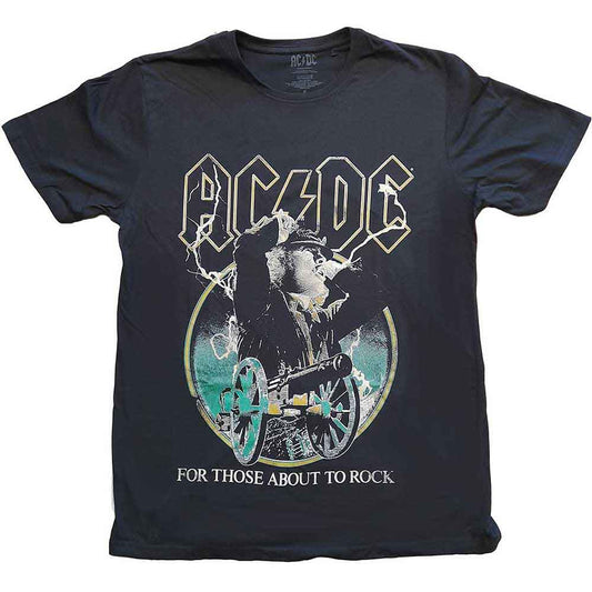 Black AC/DC t-shirt with yellow outlined band logo, size XX-Large.