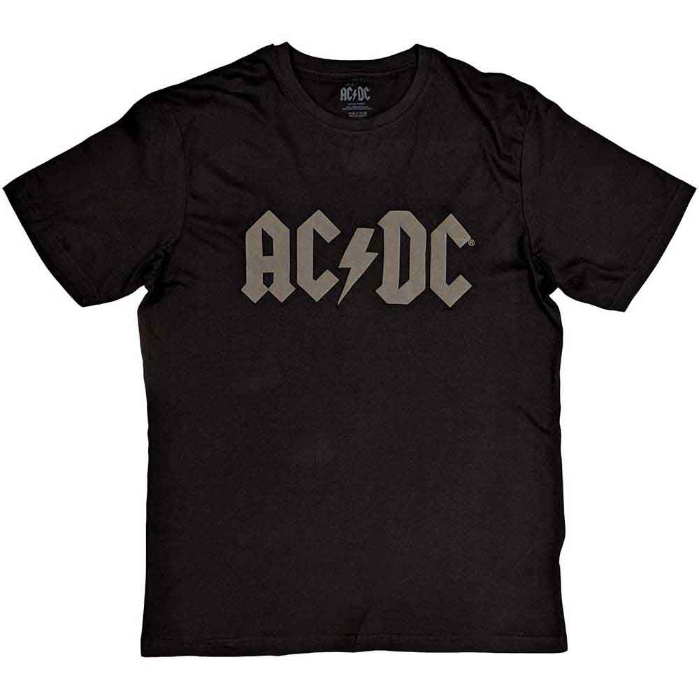 Black unisex t-shirt featuring the classic AC/DC logo in large white lettering.