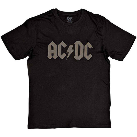 Black unisex t-shirt featuring the classic AC/DC logo in large white lettering.