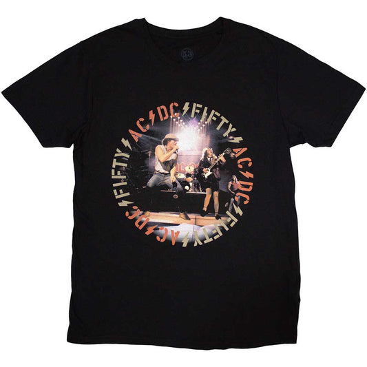 Black unisex T-shirt featuring the AC/DC Live! logo graphic on the front.