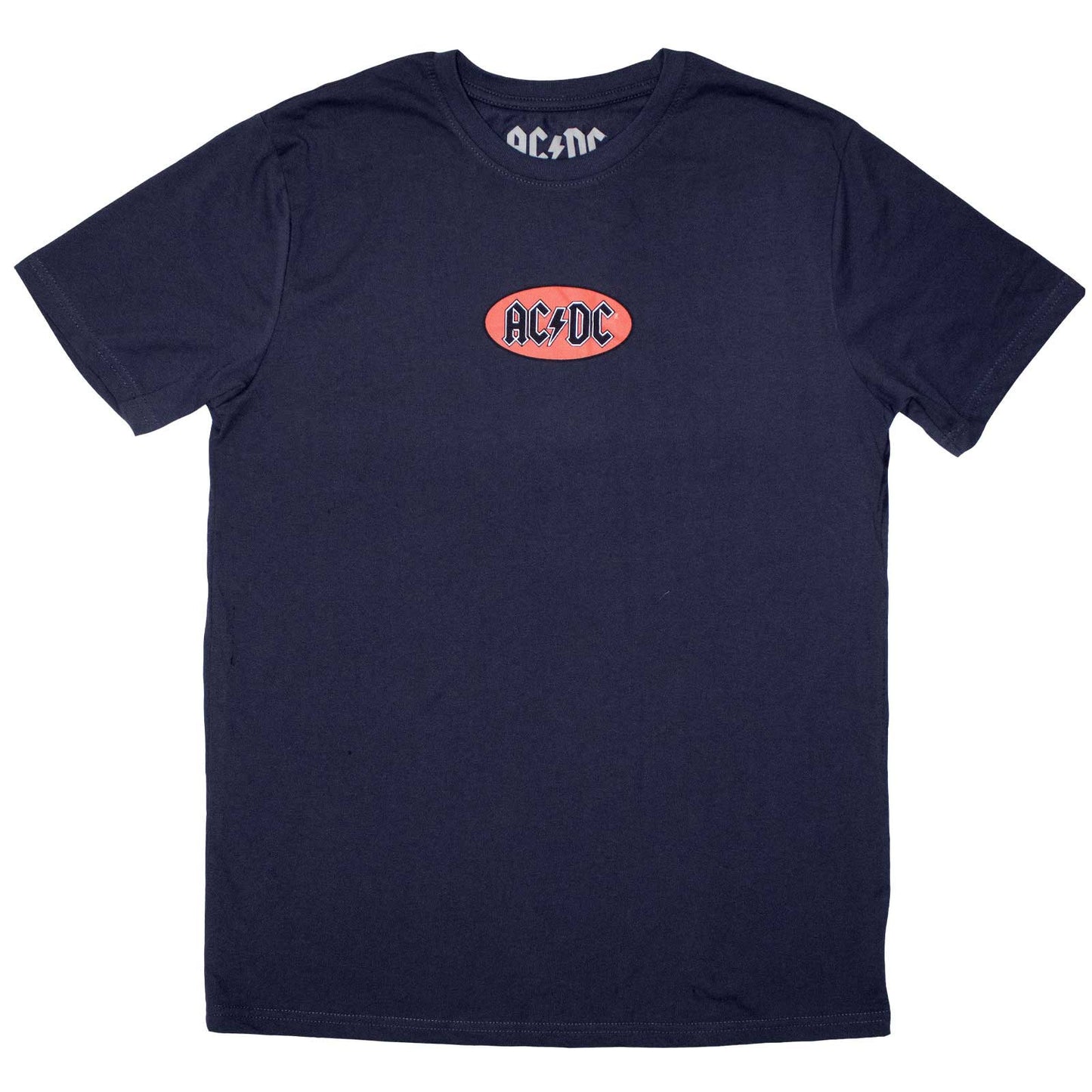 Black unisex T-shirt featuring a small white AC/DC oval logo on the chest.