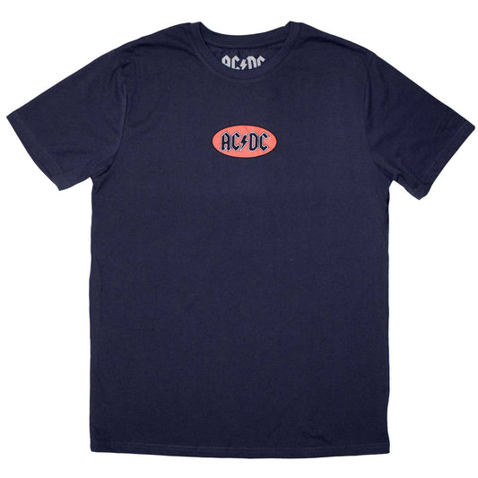 Black unisex T-shirt featuring a small white AC/DC oval logo on the chest.