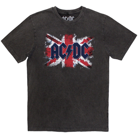 Washed black t-shirt with a faded American flag and AC/DC logo.