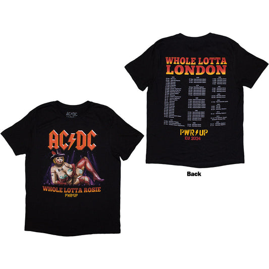 Black AC/DC tour t-shirt, large back print, EU '24 dates, unisex style.