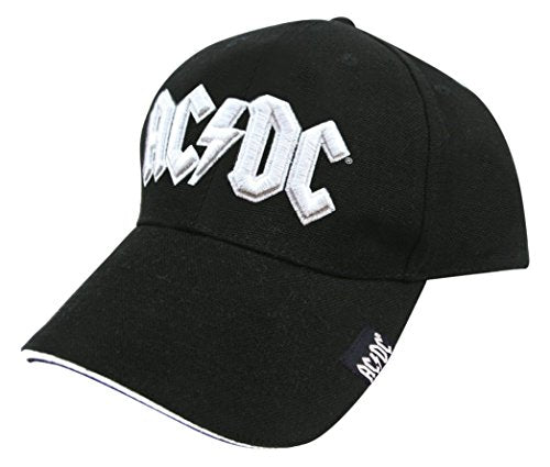 Black baseball cap with white embroidered AC/DC logo on front.