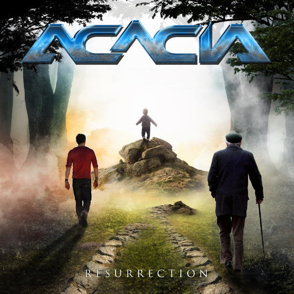 CD cover for Acacia’s “Resurrection” featuring figures in a misty forest.