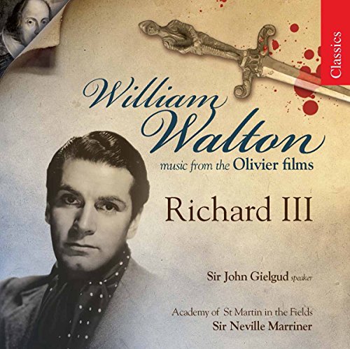 CD cover for William Walton’s “Richard III” soundtrack, featuring portraits and a dagger.