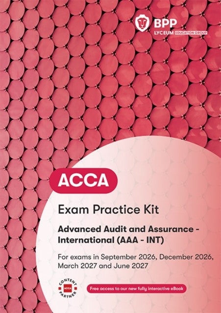 Red book cover with "ACCA" text and exam practice kit details.