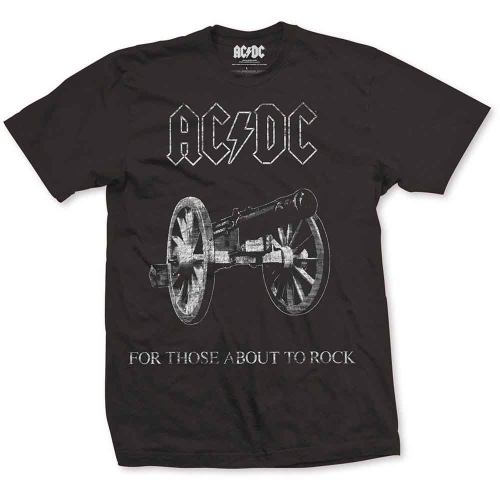 Black AC/DC t-shirt with cannon graphic and band logo.