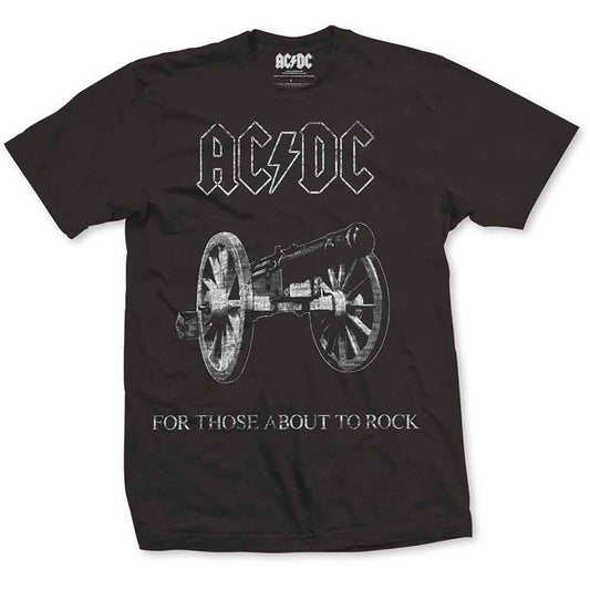 Black AC/DC t-shirt with cannon graphic and band logo.