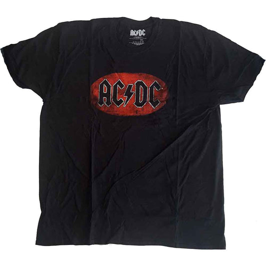 Man wearing a white AC/DC t-shirt with a distressed logo.